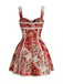 Rotes 60er Minikleid mit Herzausschnitt und Blumen