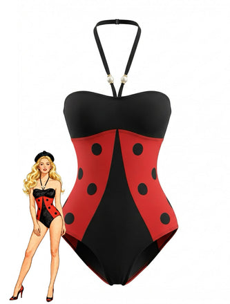 Verrotten 1960er Halfter Marienkäfer Eins Stück Bademode