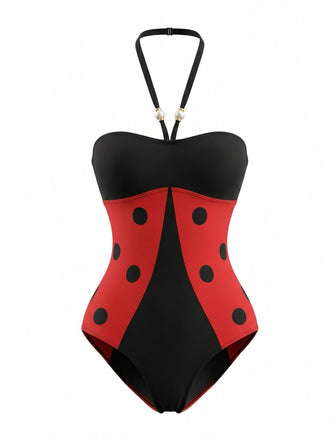 Verrotten 1960er Halfter Marienkäfer Eins Stück Bademode