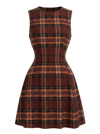 Rotes 60er Ärmelloses Kleid mit Karo und A-Linie