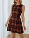 Rotes 60er Ärmelloses Kleid mit Karo und A-Linie