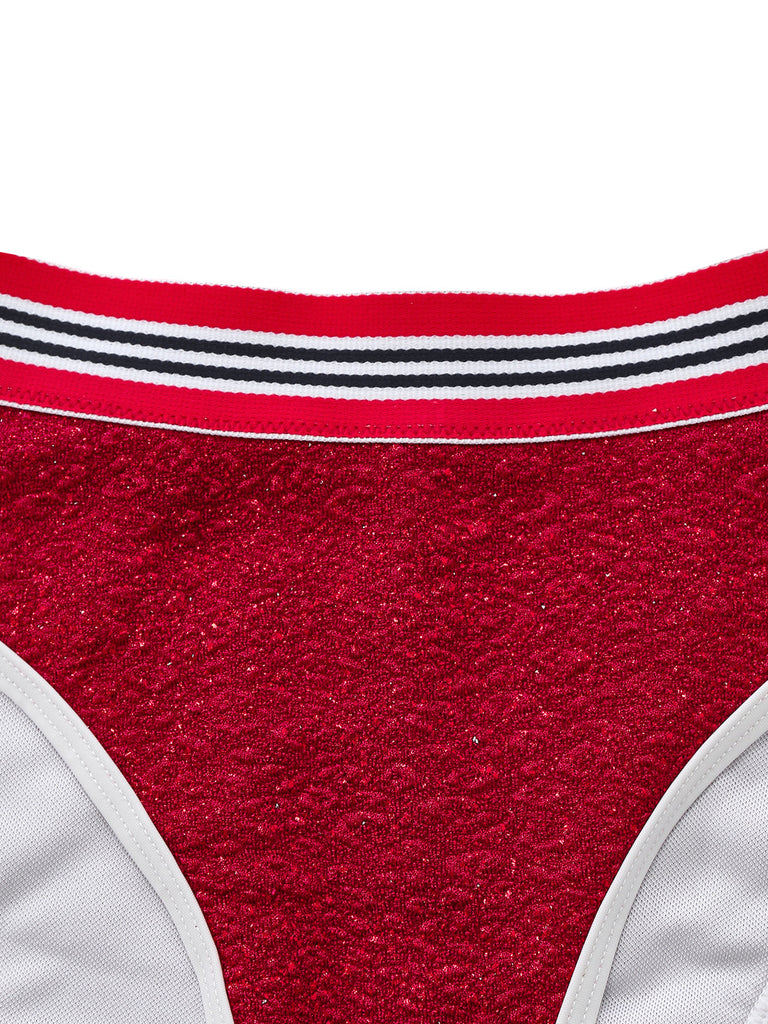 Rot 80er Bikini-Set & Shorts mit Neckholder und Hohe Taille