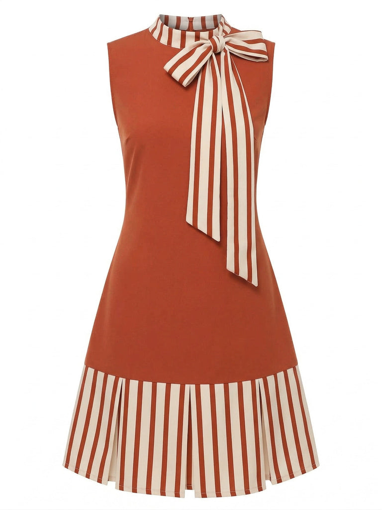 Rotes 60er Ärmelloses Kleid mit Schleife und Streifen