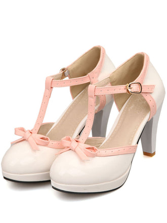 Rosa Retro Bogen Dekor Hoher Absatz Schuhe