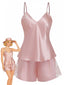 1960er Solide Spitze Besatz Satin Unterhemd Pajama Set