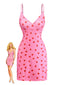 Rosa 1960er Erdbeere Tief V-Ausschnitt Mini Kleid