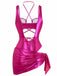 Rosaroter 70er Badeanzug mit Cut-out und Metallic