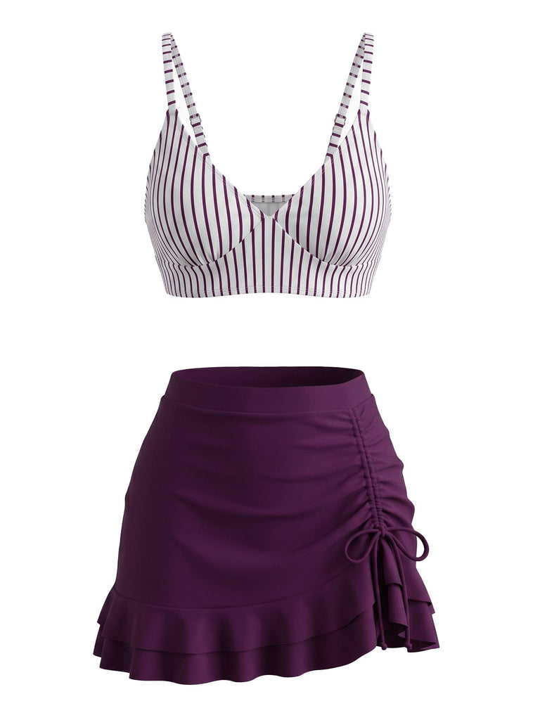 Rosa 50er Tankini-Set mit Rüschen und Kordelzug