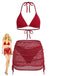 Rot 1940er Uni Halter Bikini Set & Häkel Cover-Up