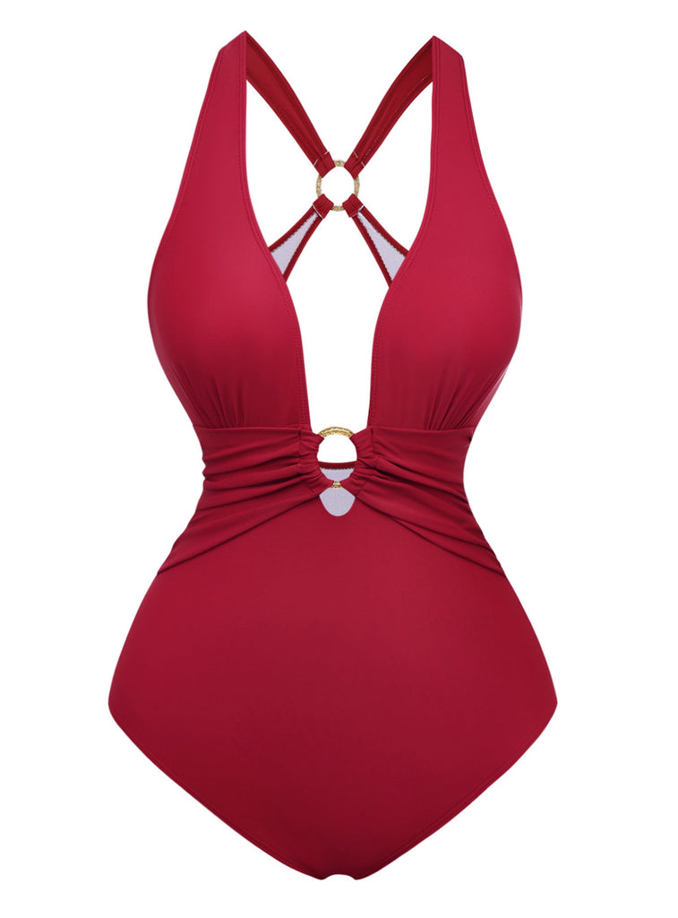 Geraffter Badeanzug mit Kordelzug aus den 1960er Jahren – Vintage-Badeanzug im Pin-up-Stil