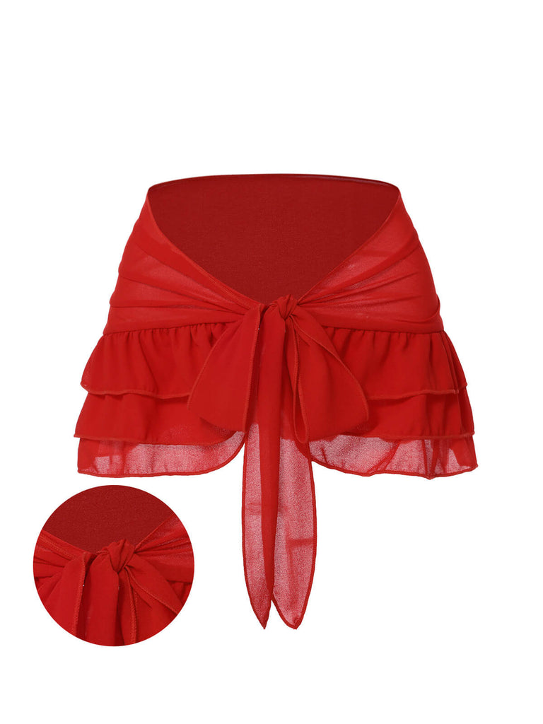 Rot 1960er Solide Chiffon Rock Cover-Up-with-detail