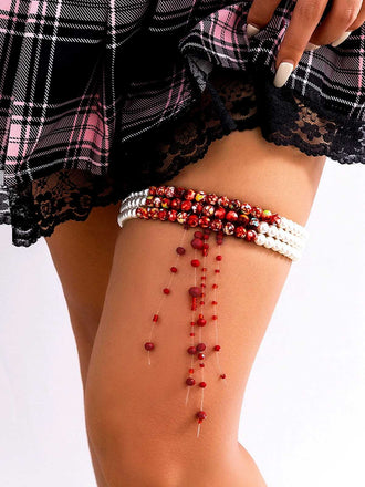 Gothic Vielschichtig Perlen Blutstropfen Anhängerin Beinring