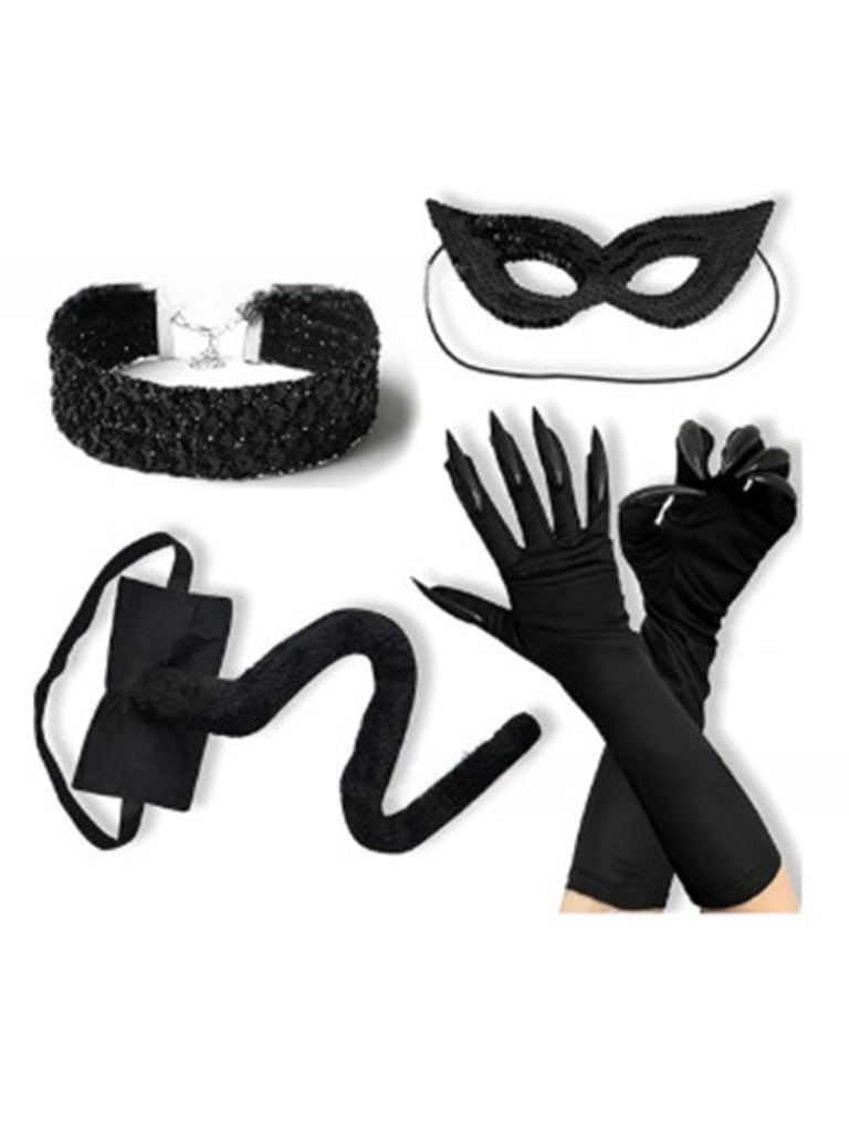 Schwarzes Katzen-Kostüm Accessoire-Set mit Maske