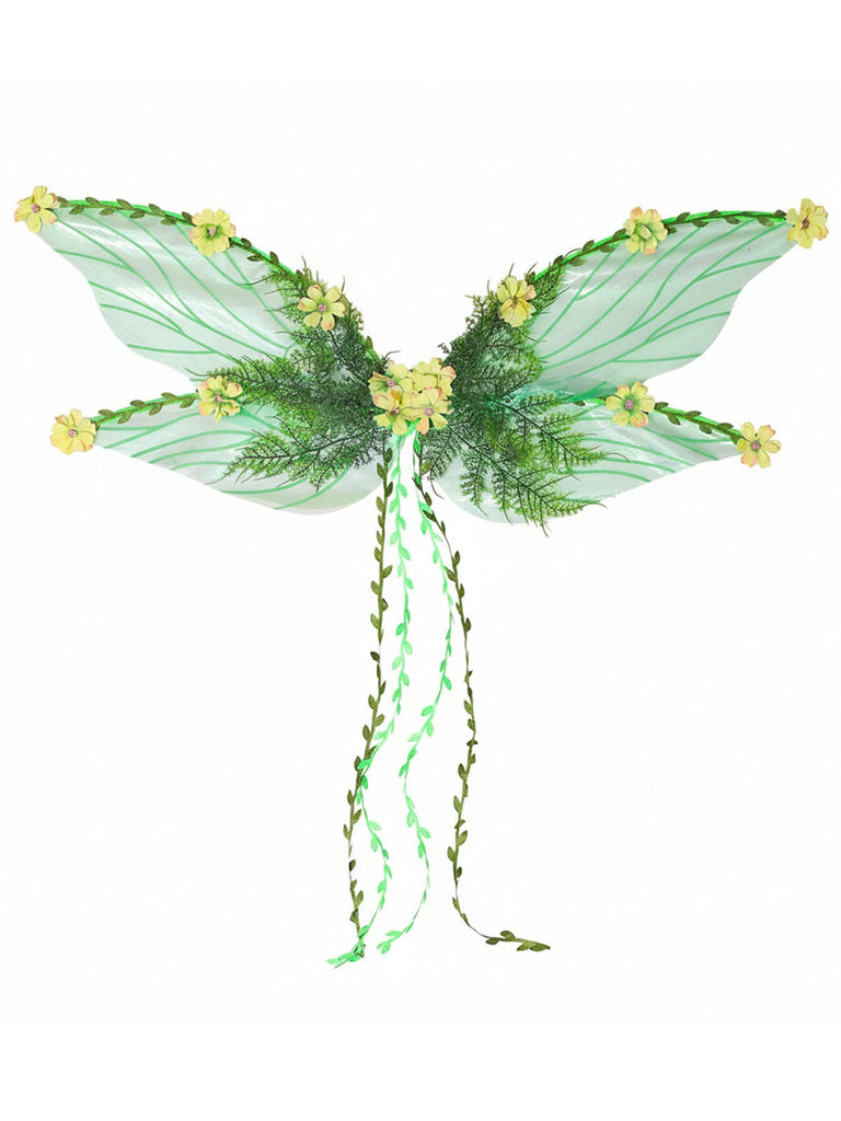 Grüne 3D Feenflügel mit Blättern und Blumen