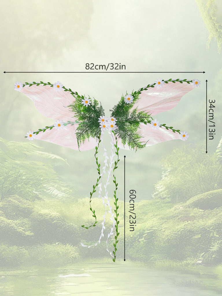 Grüne 3D Feenflügel mit Blättern und Blumen