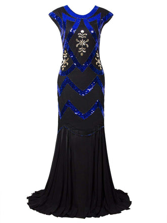 Blau 1920er Gatsby Maxi Kleid