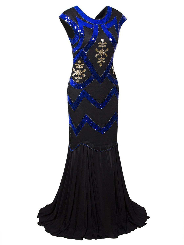 Blau 1920er Gatsby Maxi Kleid
