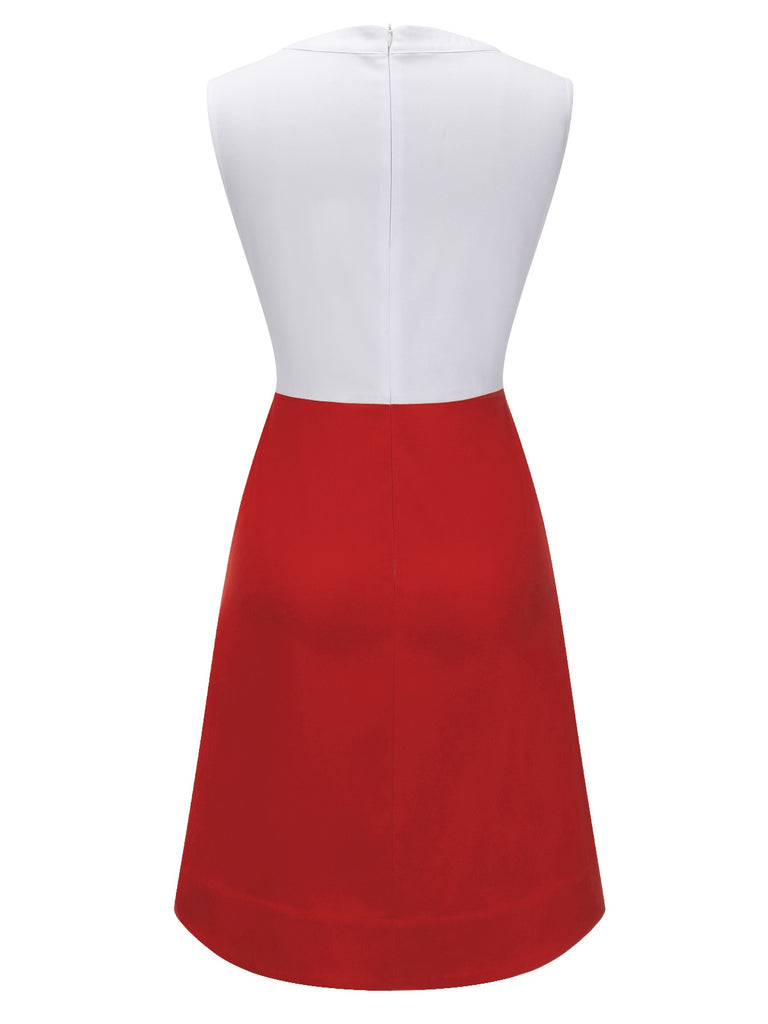 Weiß & Rot Schleifenknoten Patchwork Kleid
