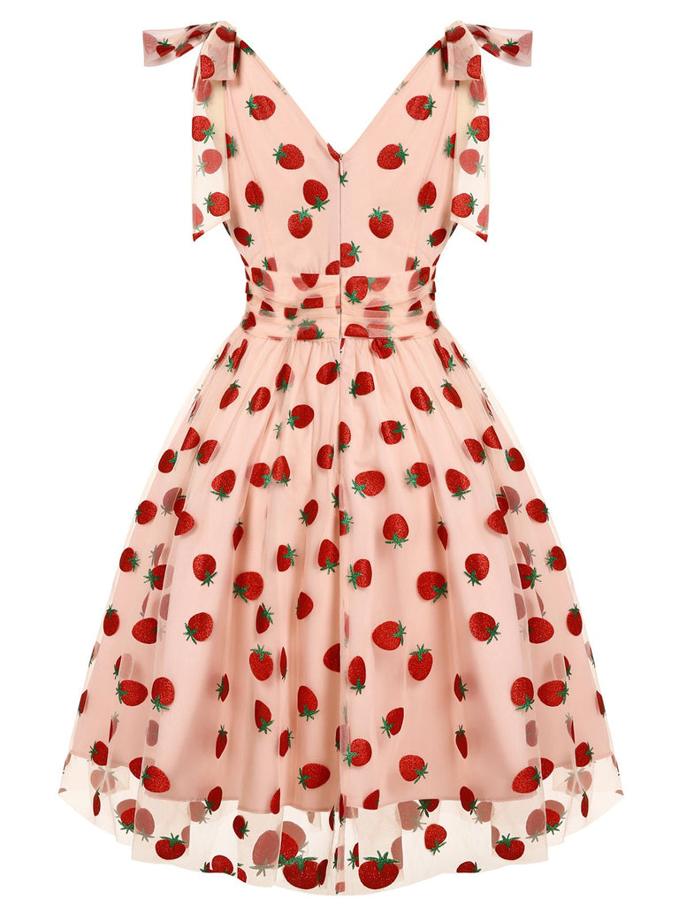 Schwarz 1950er Kirsche Gänseblümchen Netz Swing Kleid