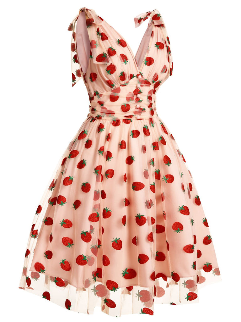 Schwarz 1950er Kirsche Gänseblümchen Netz Swing Kleid