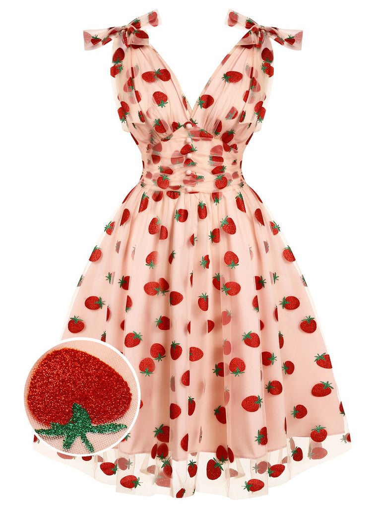 Schwarz 1950er Kirsche Gänseblümchen Netz Swing Kleid
