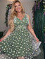 Grün 1950er Gänseblümchen Netz Swing Kleid