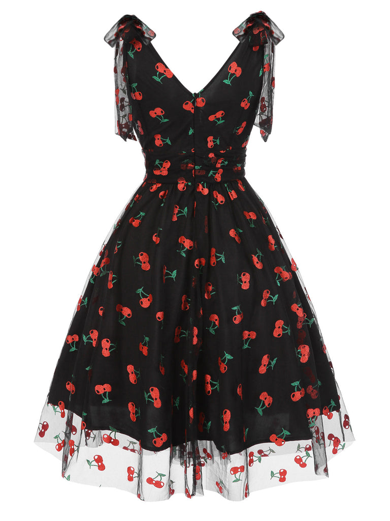 Grün 1950er Gänseblümchen Netz Swing Kleid