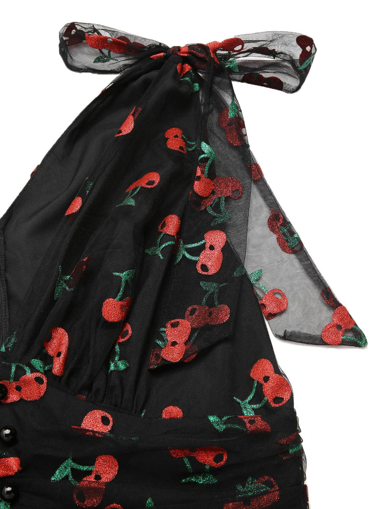 Grün 1950er Gänseblümchen Netz Swing Kleid