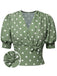[Vorverkauf] Grün 1940er Punkte Bowknot V Ausschnitt Bluse