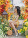 Gelb 1950er Sonnenblume Halter Romper