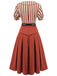 2PCS Orange Rot 1950er Gestreifte Bluse & Faltenrock
