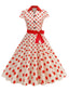 1950er Revers Polka Dots Bogen Swing Kleid