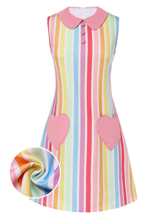 1960er Regenbogen Streifen Herz Tasche Kleid