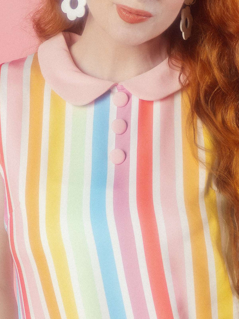 1960er Regenbogen Streifen Herz Tasche Kleid
