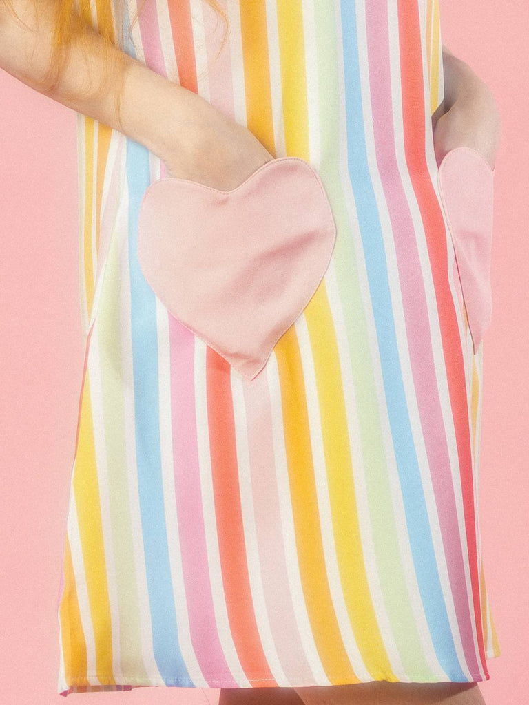 1960er Regenbogen Streifen Herz Tasche Kleid