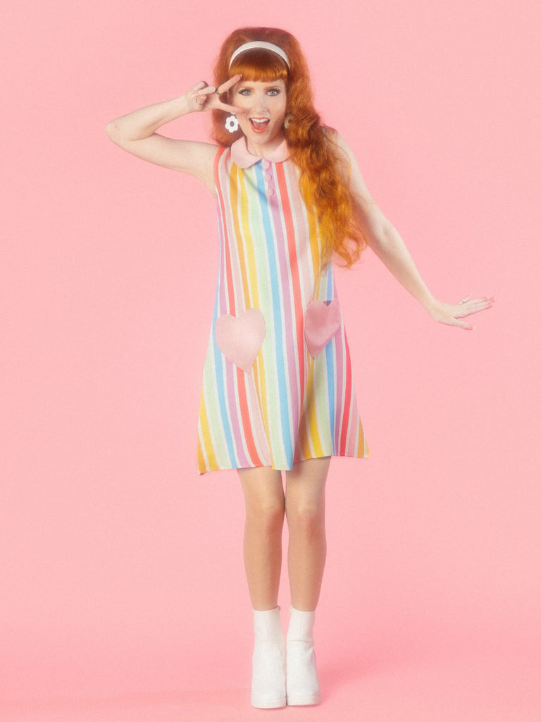 1960er Regenbogen Streifen Herz Tasche Kleid