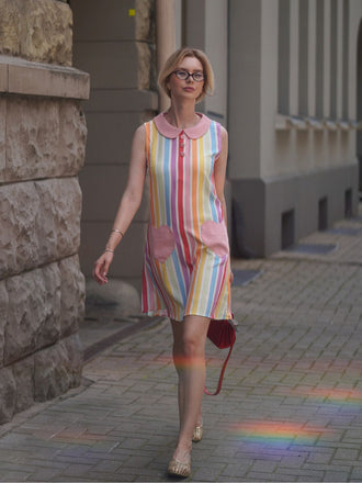 1960er Regenbogen Streifen Herz Tasche Kleid