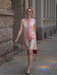 1960er Regenbogen Streifen Herz Tasche Kleid