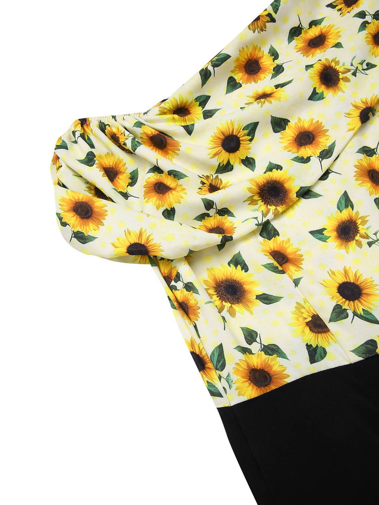 [Vorverkauf] Gelb 1930er Sonnenblume Schräger Hals Jumpsuit