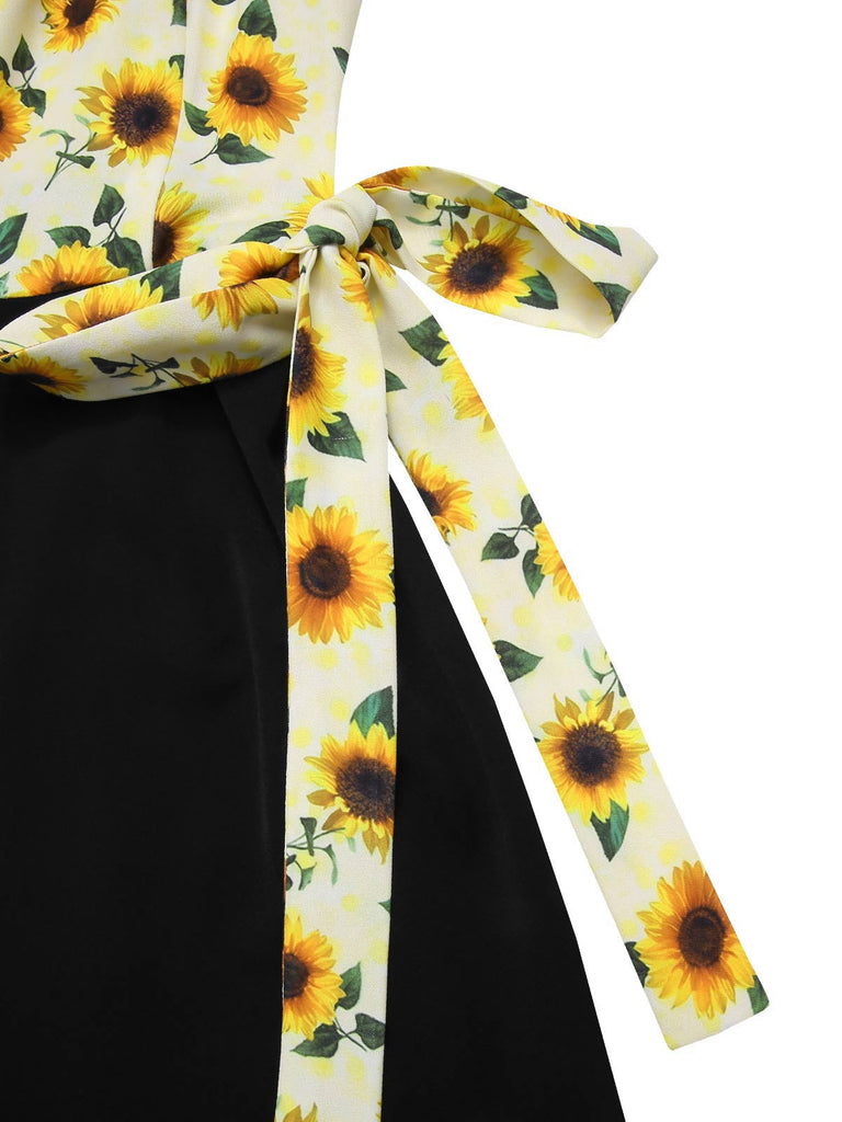 [Vorverkauf] Gelb 1930er Sonnenblume Schräger Hals Jumpsuit