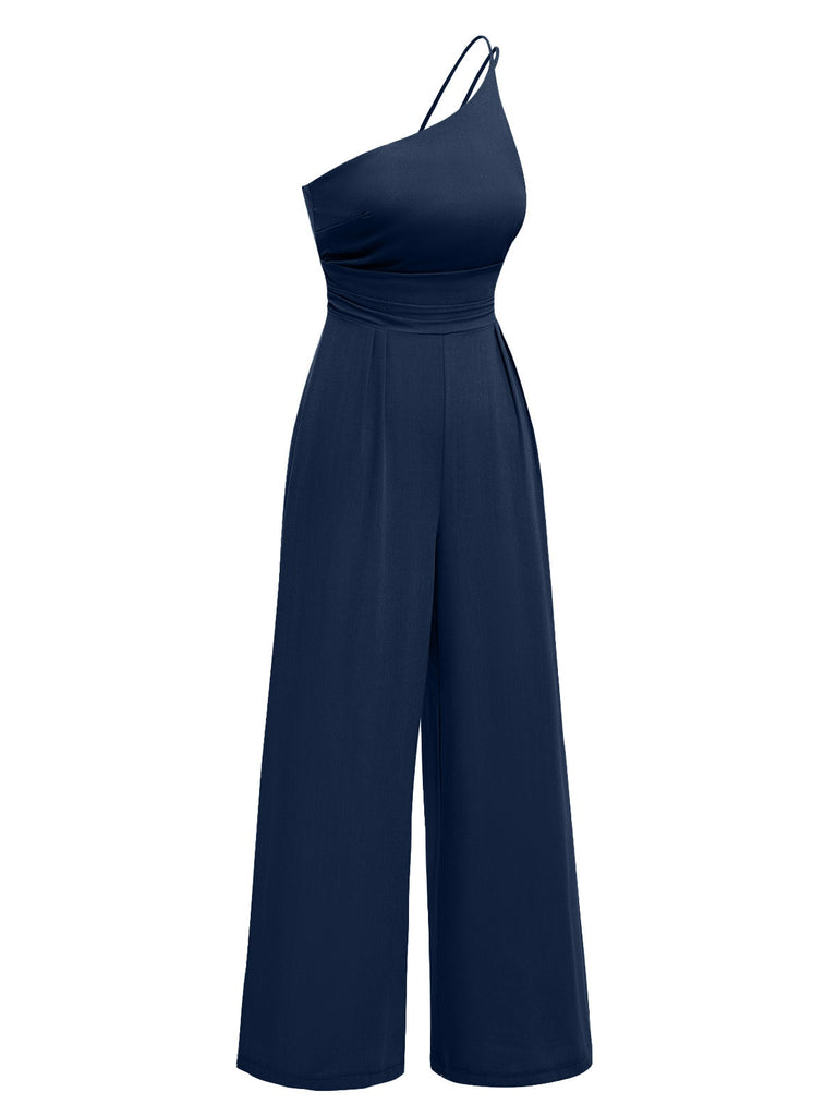 1940er Solide Eine Schulter Hosenträger Lose Weites Bein Jumpsuit