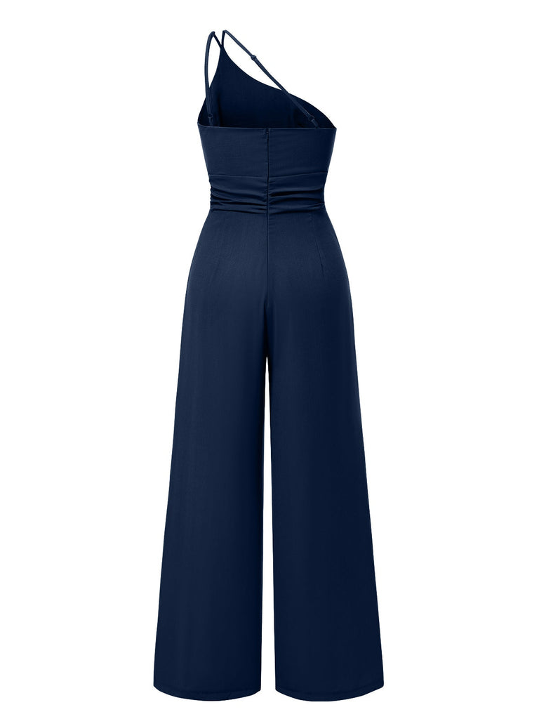 1940er Solide Eine Schulter Hosenträger Lose Weites Bein Jumpsuit