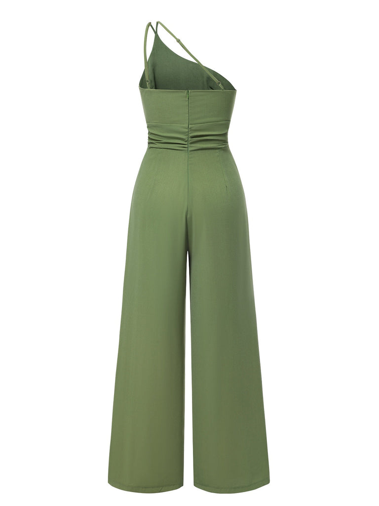 1940er Solide Eine Schulter Hosenträger Lose Weites Bein Jumpsuit