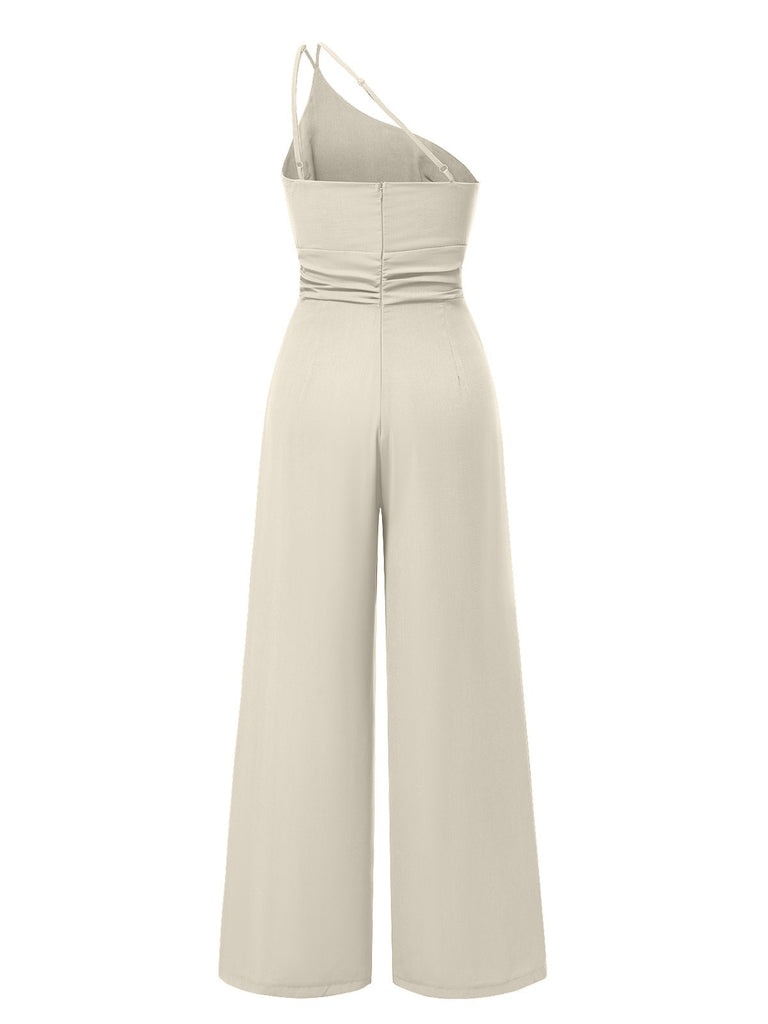1940er Solide Eine Schulter Hosenträger Lose Weites Bein Jumpsuit