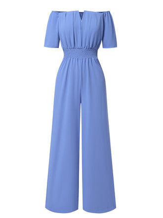1930er Solide Schulterfrei Taille Locker Gerade Jumpsuit