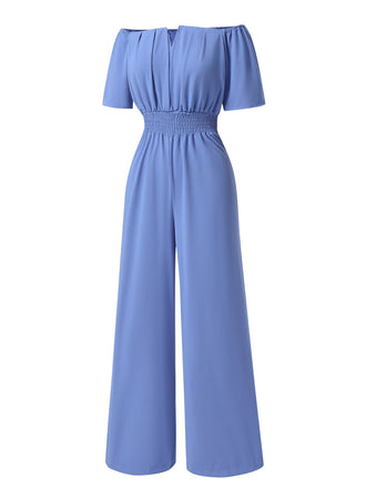 1930er Solide Schulterfrei Taille Locker Gerade Jumpsuit