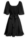 1930er Solide V-Ausschnitt Taille Rüschen Kleid