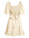 1930er Solide V-Ausschnitt Taille Rüschen Kleid