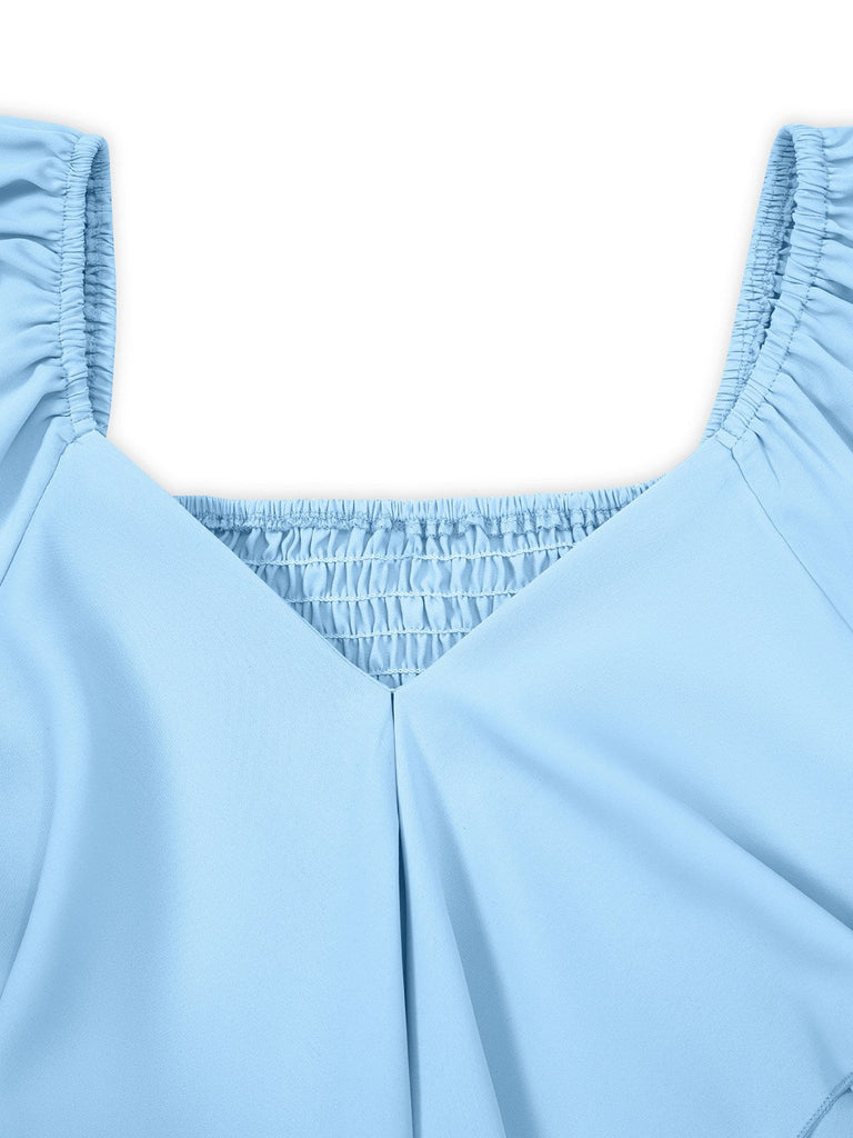 1930er Solide V-Ausschnitt Taille Rüschen Kleid