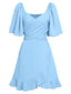1930er Solide V-Ausschnitt Taille Rüschen Kleid
